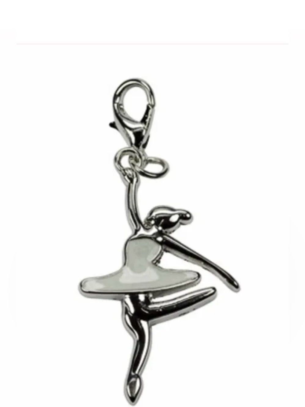 Ballet Dancer Charm Pendant in Silver and White